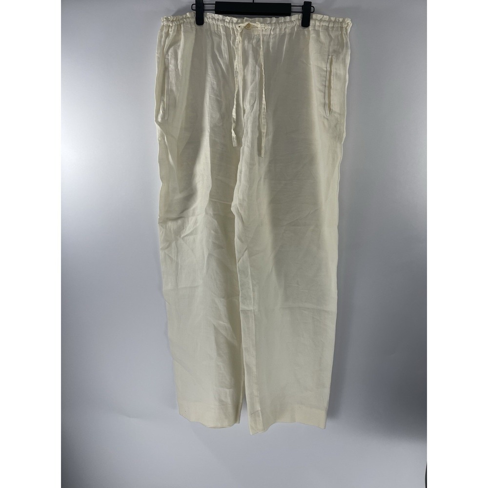 Donna Karan Women's Cream 100% Linen Pants Size P Waist 36" Inseam 28" Wide Leg